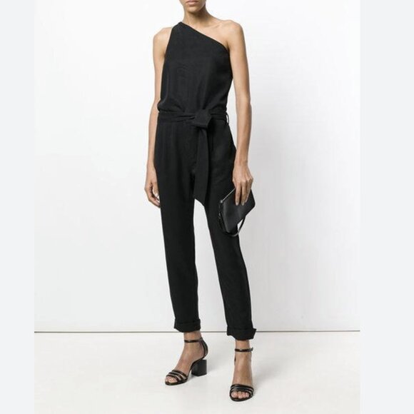 PAIGE Maisie One-Shoulder Jumpsuit Black Cotton Asymmetrical Size Small - Picture 1 of 12